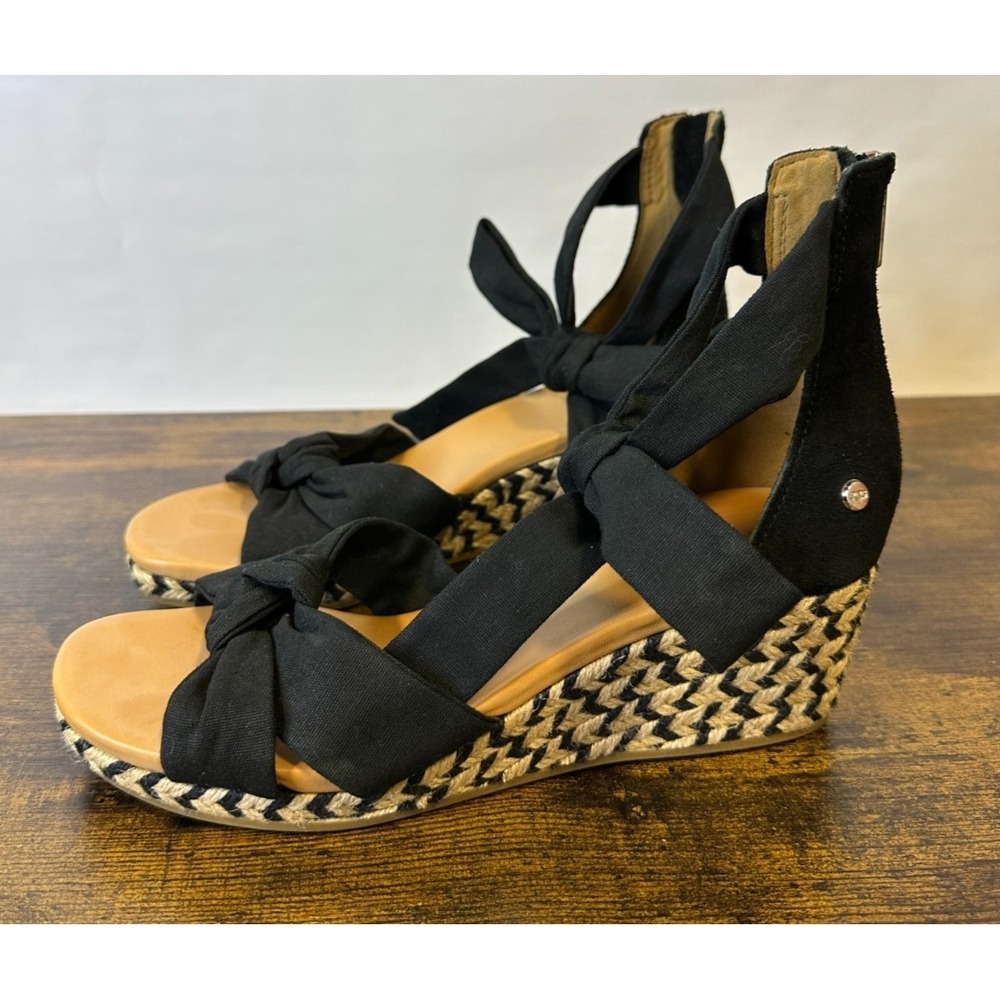 UGG Yarrow Espadrille Wedge Sandals Ankle Bow Tie Zipper Size 8.5 Boho Festival - Picture 13 of 16